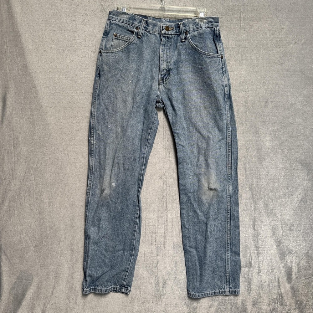 Wrangler‎ Jeans Mens 31x30 Blue Light Wash Regular Fit Denim 96501DS Distressed
